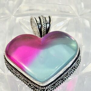 🆕 Natural Bicolor Tourmaline Gemstone Heart Pendant In Sterling Silver 🆕